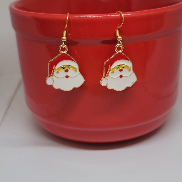 Santa Claus Dangle Earrings Stainless Steel Enamel 1 1/2" Drop Red White New - Picture 5 of 6